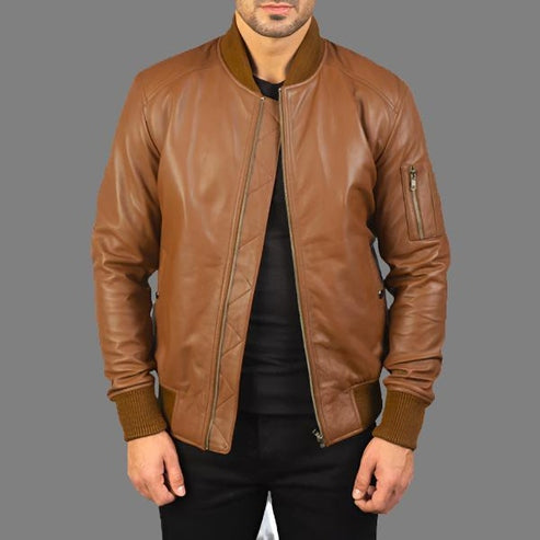 Bomia Classic Brown MA-1 Leather Bomber