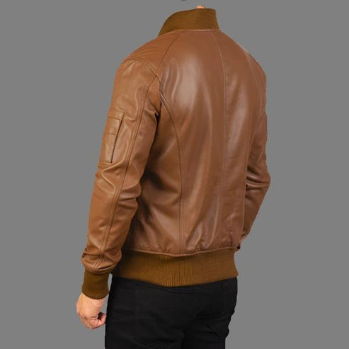 Bomia Classic Brown MA-1 Leather Bomber