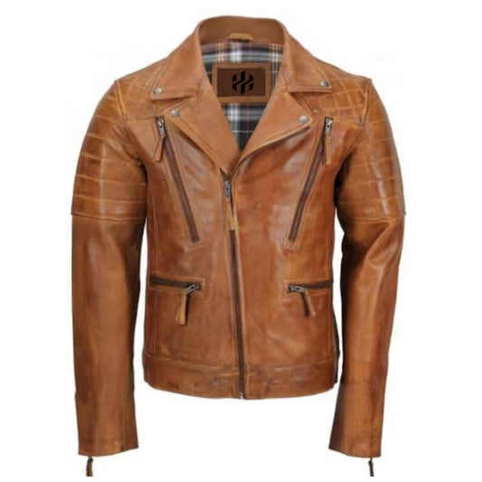 Brown Biker Style Sheep Leather Jacket