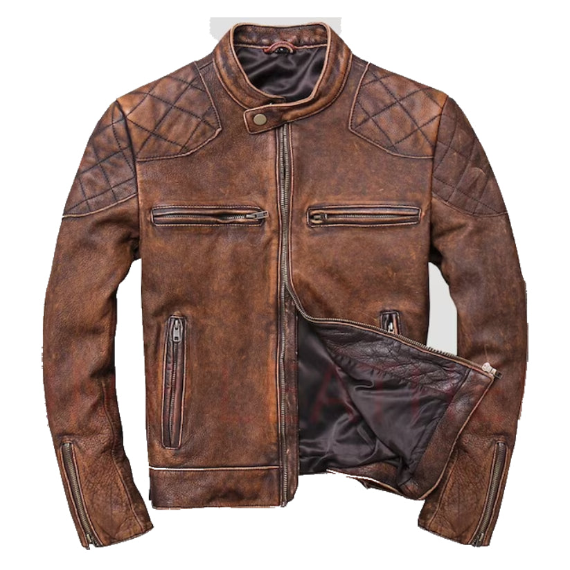 Brown Cafe Racer Vintage Distressed Leather Jacket