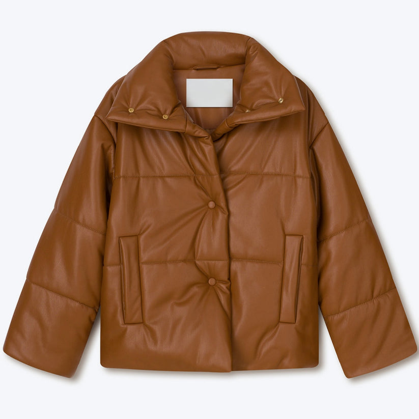 Brown Classic Leather Puffer Jacket