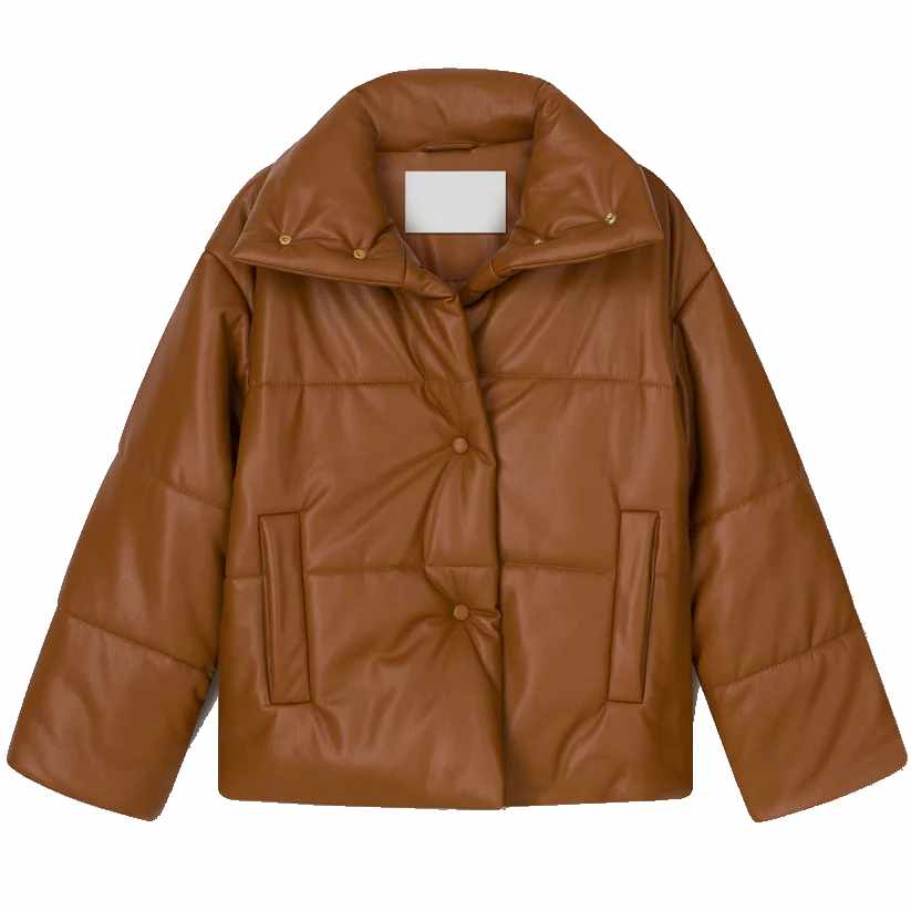 Brown Classic Leather Puffer Jacket