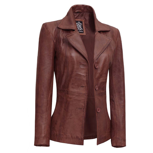 Brown Leather Blazer Women for Fashion