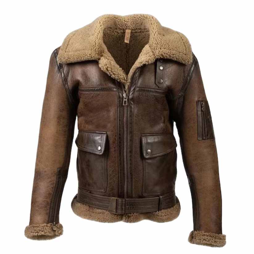 Brown Men's Bomber Shearling Leather Jacket