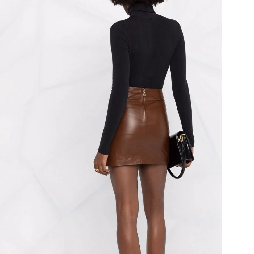Brown Multi Buckle Fitted Mini Skirt