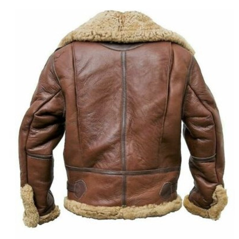 Brown RAF Aviator Men's B3 Sheepskin Real Shearling Leather Flight Bomber Jacket