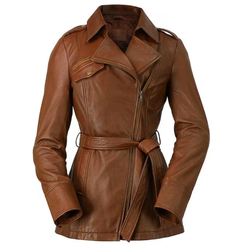 Brown leather Coat For Women Brown