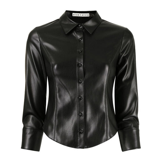 Button Up Faux Leather Shirt Women