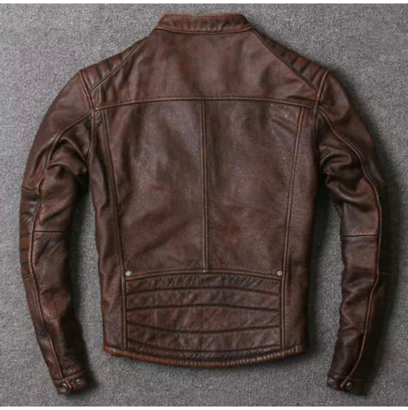 Cafe Racer Biker Brown Motorcycle Distressed Leather Jacket Mens