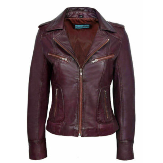 Celebrity Women's Lambskin Leather Jacket Motorcycle Slim Fit Biker