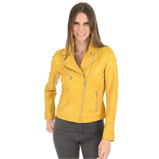 Celebrity Women's Yellow Leather Jacket