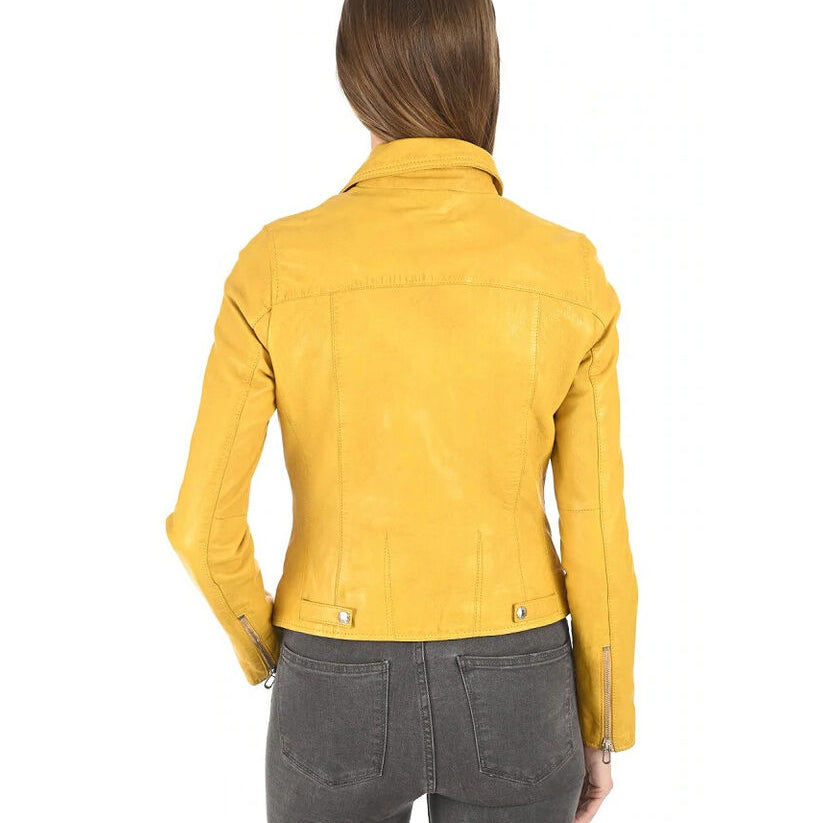 Celebrity Women's Yellow Leather Jacket