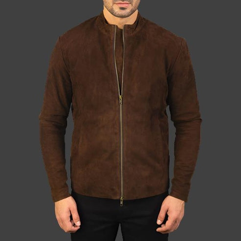 Charcoal Mocha Suede Leather Biker Jacket – Timeless Style & Comfort