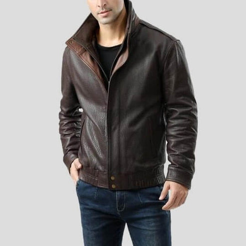 Chek Classic Brown Bomber Leather Jacket