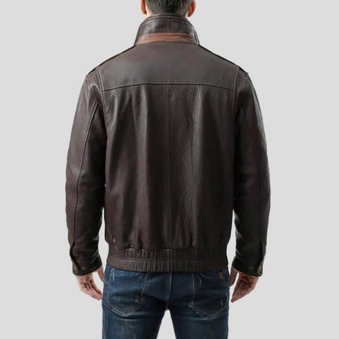 Chek Classic Brown Bomber Leather Jacket