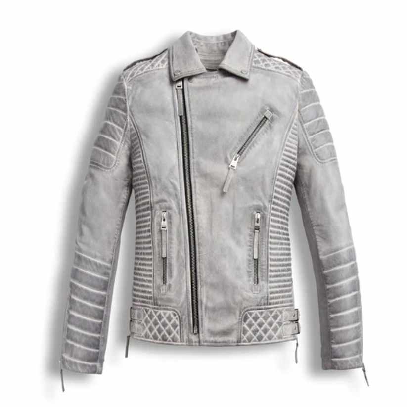 Chrome White Waxed Leather Motorcycle Jacket