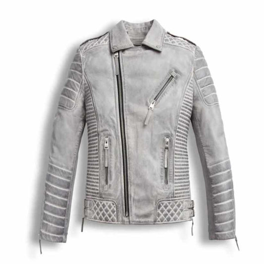 Chrome White Waxed Leather Motorcycle Jacket