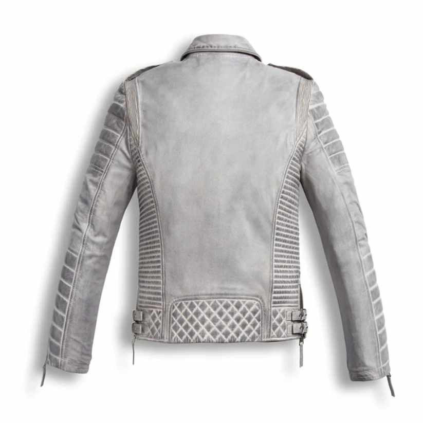 Chrome White Waxed Leather Motorcycle Jacket