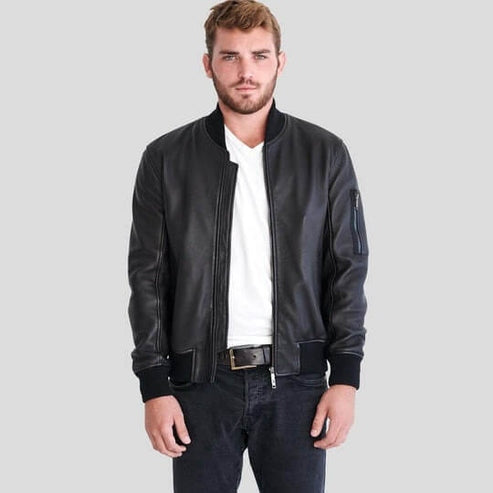 ClarkLeatherCo Lambskin Black Bomber Jacket