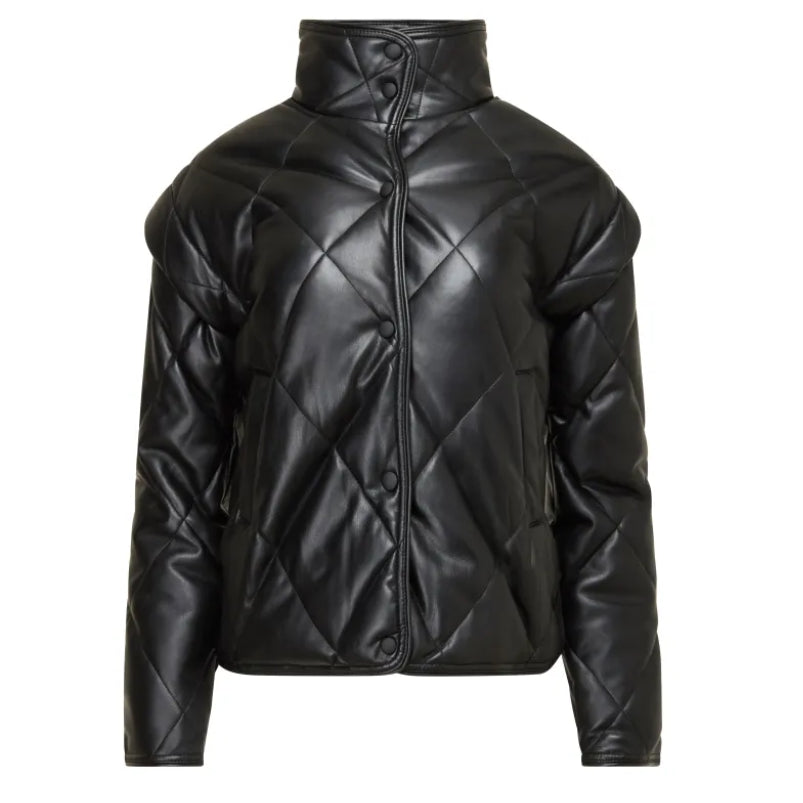Classic Black Leather Puffer Jacket