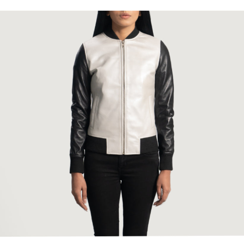 Classic Silver Leather Bomber Jacket