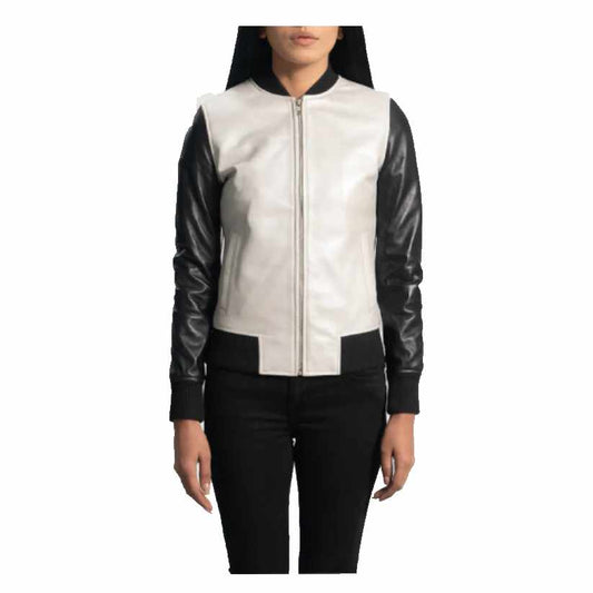 Classic Silver Leather Bomber Jacket
