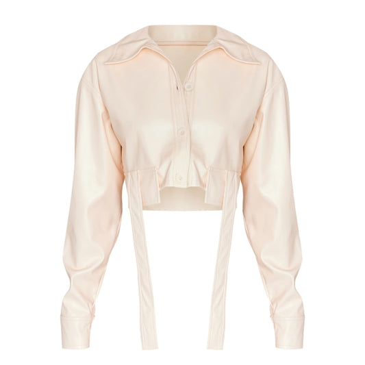 Cream Faux Leather Cropped Shirt