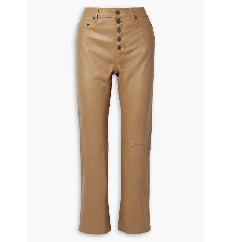 Cropped Leather Straight Leg Pants