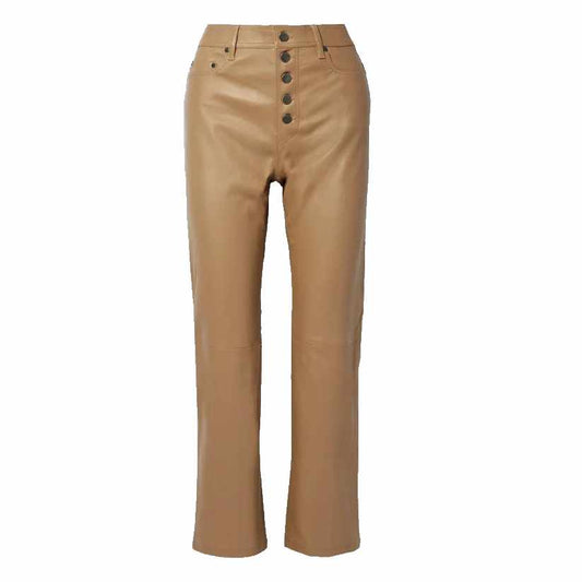 Cropped Leather Straight Leg Pants