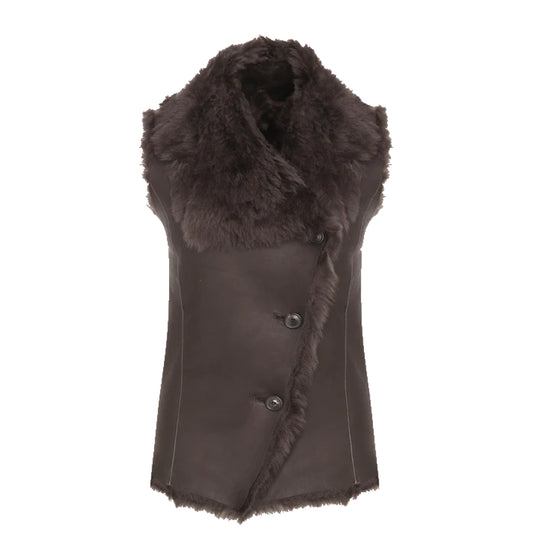 Dark Brown Genuine Shearling Leather Vest