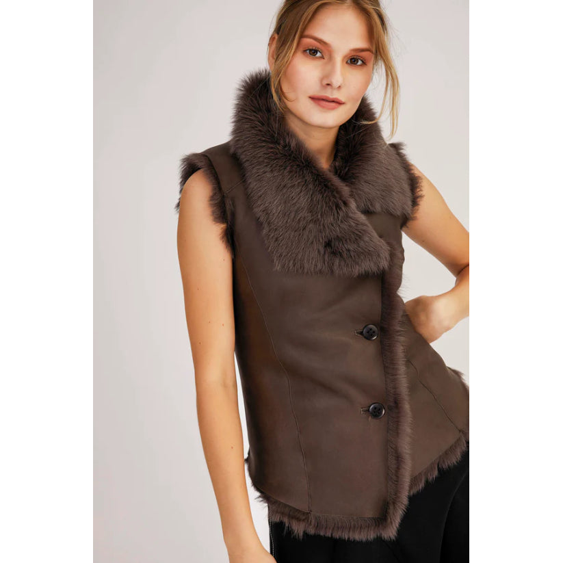Dark Brown Genuine Shearling Leather Vest