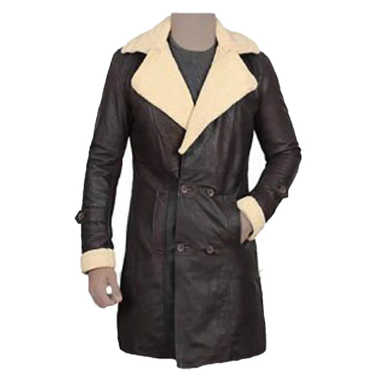 Dark Brown Shearling Leather  Coat For Men