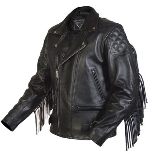 Diamond Fringed Black Leather Motorcycle Jacket