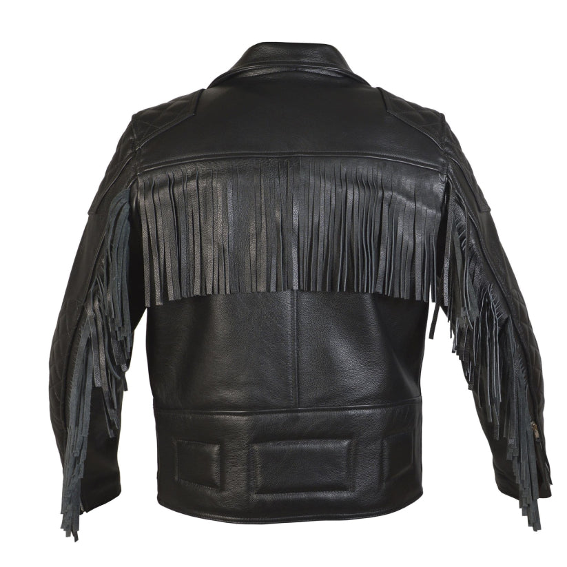 Diamond Fringed Black Leather Motorcycle Jacket