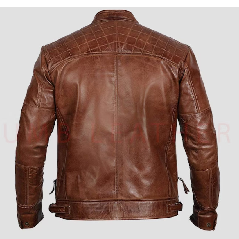 Distressed Biker Leather Jacket Men's