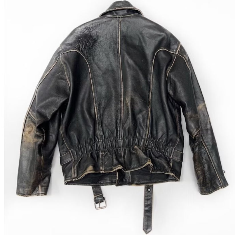 Distressed Black Vintage Style Leather Jacket Mens