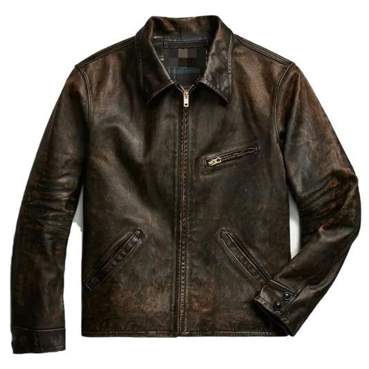 Distressed Brown Leather Jacket