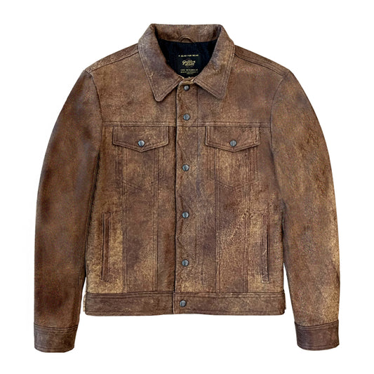 Distressed Cowhide Leather Trucker Jacket