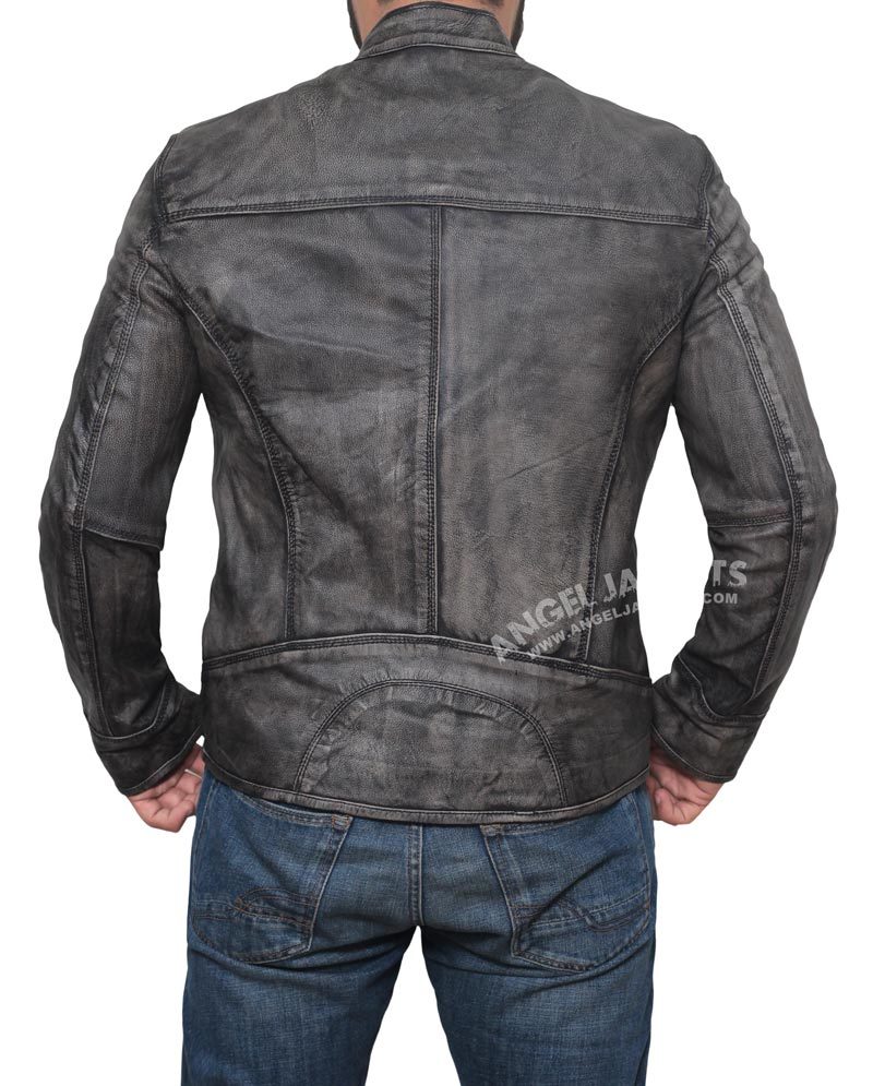 Distressed Dark Leather Grey Jacket