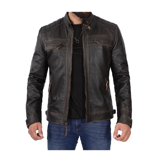 Distressed Leather Motorcycle Jacket