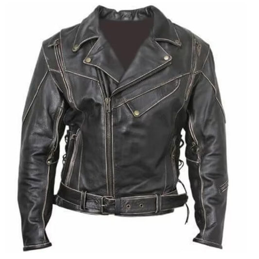 Distressed Men's Biker Motorcycle Leather Jacket