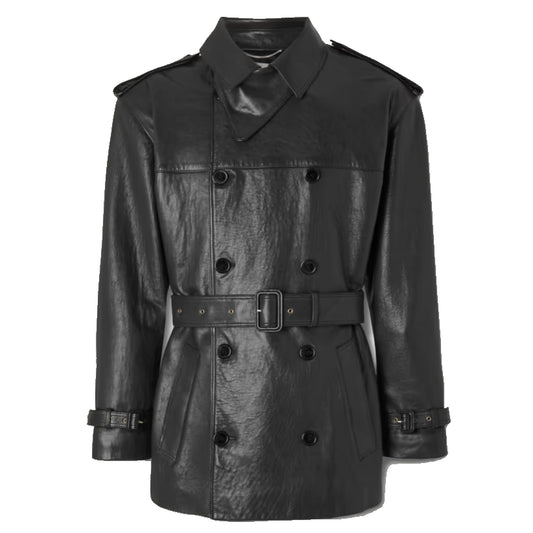 Double Breasted Leather Trench Coat