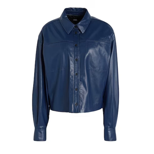 Faux Leather Shirt Solid Color Shirts & Blouses