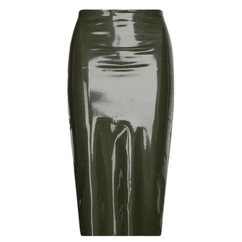 Faux Patent Leather Midi Skirt