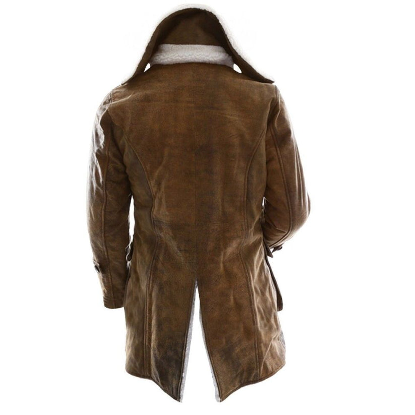 Genuine Cow Hide Leather Buffing Brown Trench Coat