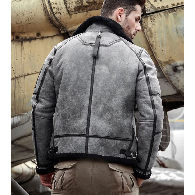 Genuine Grey Leather Bomber Jacket