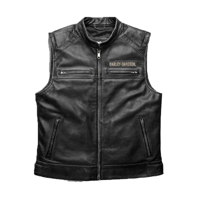 Harley Davidson Mens Embroidered Leather Vest