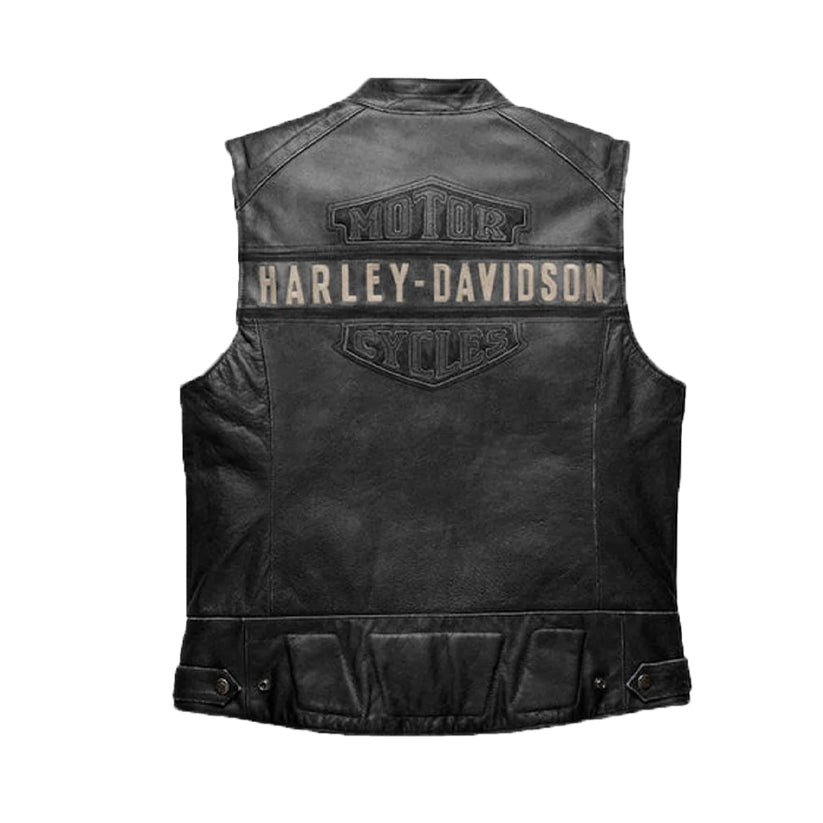 Harley Davidson Mens Embroidered Leather Vest