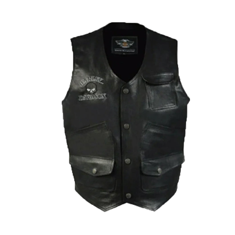 Harley Davidson Mens Vest Motorcycle Cowhide Premium Leather