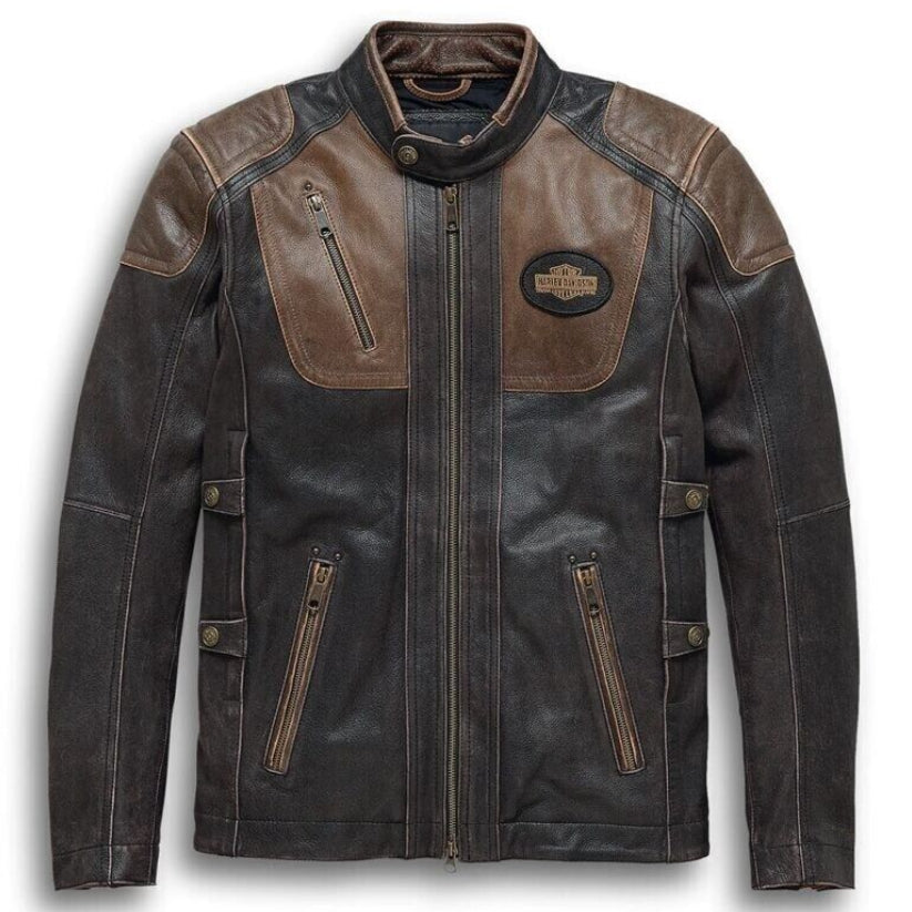Harley davidson Men's Triple Vent System Trostel Distressed Biker Leather jacket